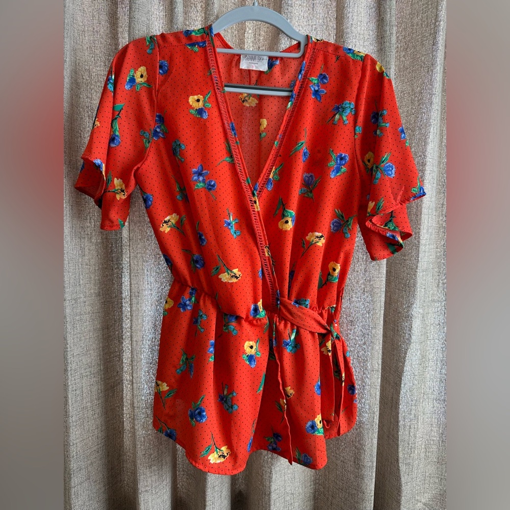 Sienna Sky Red Floral Wrap Blouse